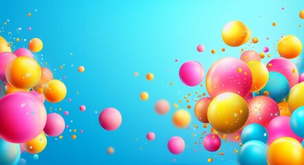 Poster - Abstract colorful balls floating on bright blue background vibrant design