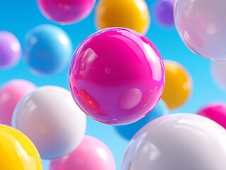 Poster - Colorful glossy balls floating in the air against a blue background design