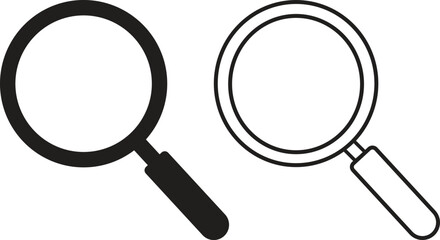 Poster - Search icon vectors set flat, outline style. Magnifying glass symbols. Zoom in and zoom out signs isolated on transparent background. Loupe button illustration for website, user interfaces, printable.