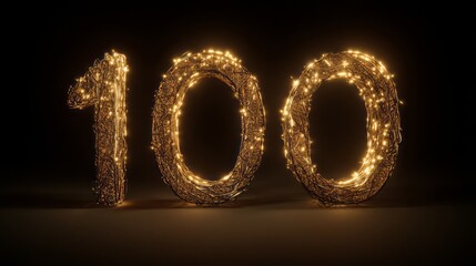 Poster - Glowing number one hundred made of light strands against dark background