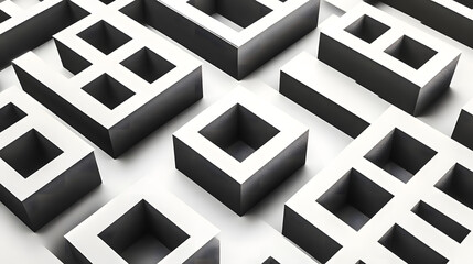 Poster - 3d Pattern square white and black line background poster. Geometric abstract inspiration sketch minimalistic web net math science pattern texture illustration