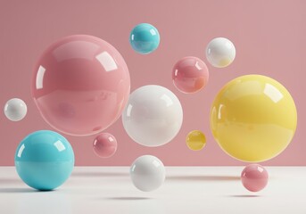 Poster - Pastel spheres floating creating a playful and modern abstract design