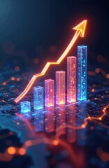 Poster - Abstract financial graph, business growth analysis, investment chart with rising up arrow. Global economic trend analysis visualization. Holographic digital financial chart on virtual screen.