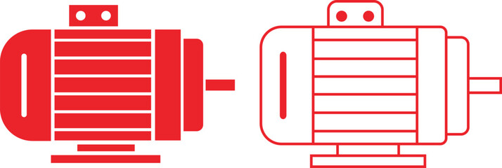Poster - Electric motor icons set trendy red flat, outline styles. Ev car engine sign. Industrial dc electromotor vectors symbols suitable for mobile app, website, ui design isolated on transparent background.
