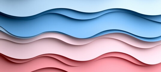 Fototapete - Abstract Background With Blue, Pink Paper Wave Patterns, Layered Design, Carved Art Style