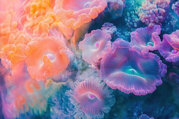 Poster - Vibrant coral reef showcasing diverse species of coral polyps in stunning pastel hues.
