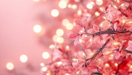 Wall Mural - soft pink fairy lights, delicate floral accents dreamy romantic background, celebration theme