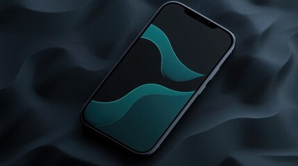Poster - Modern phone with teal abstract wallpaper on dark textured background. It can be used for tech ads