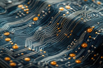 Aufkleber - Close-up of a textured circuit board, showcasing intricate circuitry and golden connectors.
