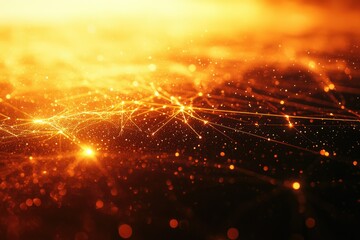 Leinwandbilder - Abstract glowing network, interconnected nodes, golden sparks, cosmic web, digital connections, technology background.