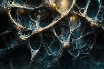 Poster - A dark, intricate network of organic, interconnected structures resembling a grotesque, alien landscape.