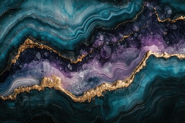 Fototapete - Stunning agate geode with teal, purple, and gold accents.  A luxurious natural art piece.