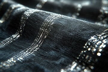 Poster - Close-up of black fabric with silver stripes, showing texture and detail.