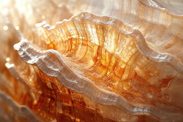 Poster - Close-up of a translucent, wavy, amber-toned object resembling a shell or geological formation.