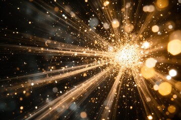 Aufkleber - Golden light bursts from a central point, radiating outwards with glittering particles.