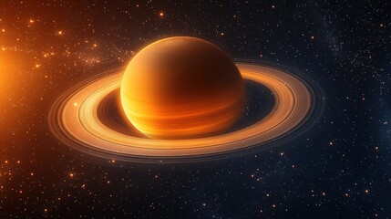 Wall Mural - A vibrant depiction of a ringed planet in outer space.