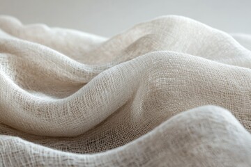 Aufkleber - Soft, light beige linen fabric with a textured weave, draped in gentle folds.