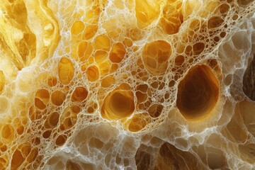 Poster - Abstract image depicting a complex network of interconnected, golden, bubble-like structures.