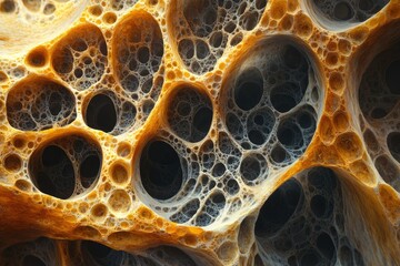 Poster - Intricate, organic-looking structure with interconnected cavities and porous texture resembling honeycomb or sponge.
