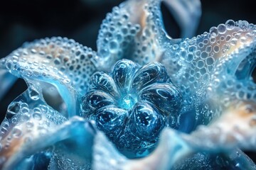 Aufkleber - A mesmerizing abstract blue flower with bubble-like textures, showcasing intricate details and vibrant colors.