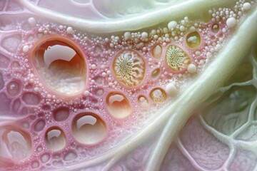 Poster - Close-up of a leaf's surface reveals intricate patterns of water droplets and cellular structures.