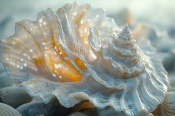 Poster - Intricate, delicate seashell with a spiral structure, showcasing natural beauty and texture.