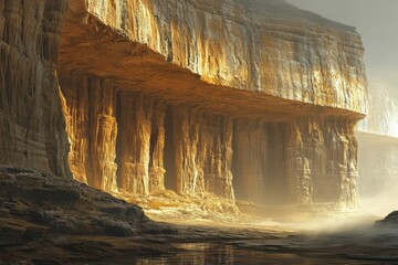 Poster - A majestic, sunlit cavern with towering stalagmites and a vast, echoing interior.