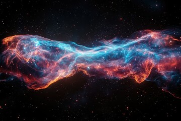 Aufkleber - A cosmic river of vibrant red and blue nebulae flows through a starlit expanse.