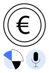 Poster - euro symbol in a circle, with a split pie chart and microphone. ideal for finance, economics, curren