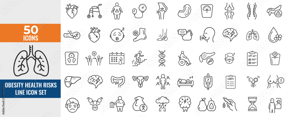 Bmi Risk Icon Obesity & Health Risks Line Icon Set – Thin Linear Vector Symbols of ...