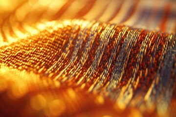 Aufkleber - Close-up of textured fabric illuminated by warm, golden sunlight, showcasing intricate weave patterns.