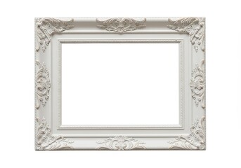 Poster - Ornate white picture frame with decorative carvings and a blank center on a white background