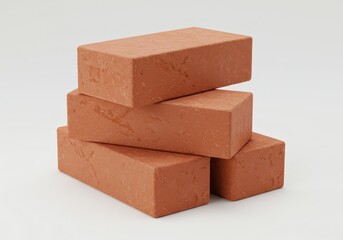 Poster - Stack of four red bricks on a plain white background, construction material in a pile, close up