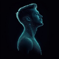 Poster - Profile of a Man with Cosmic Stardust Effect on a Dark Background Illustrating the Universe and Spirituality