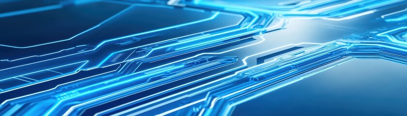 Poster - Abstract futuristic blue technology background with glowing lines and digital circuit design elements