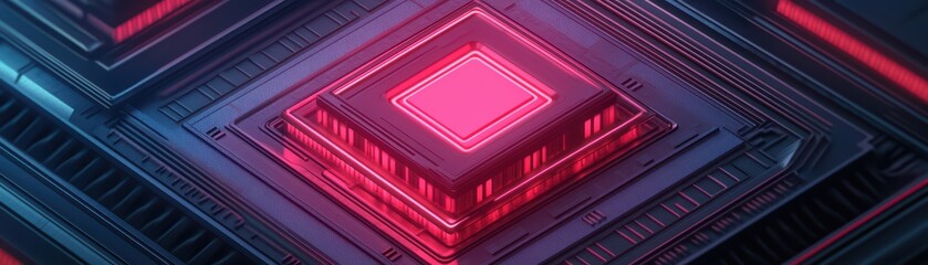 Poster - Abstract Digital Background with Geometric Shapes and Neon Lights in Vibrant Red and Blue Tones for Technology Use