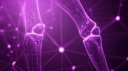 Poster - Futuristic Representation of a Human Knee Joint with Abstract Connections and Glow Effects in Purple Color