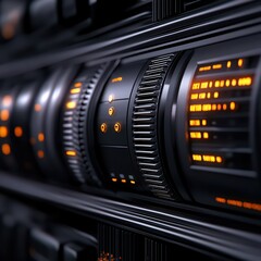 Poster - Close-Up View of Advanced Digital Control Panel with Illuminated Buttons and Display for Futuristic Technology