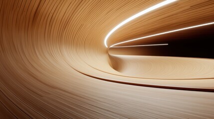 Poster - Abstract interior with smooth wooden curves and soft lighting creating a serene and modern ambiance