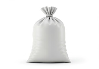 Poster - A tied, white fabric bag sits upright on a white background with soft shadows