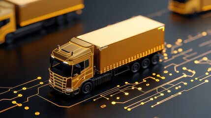 Poster - Golden Truck on Circuit Board Background Representing Modern Logistics and Transportation Technology
