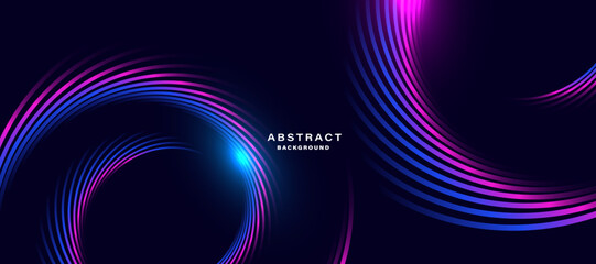 Fototapete - Dynamic circular light strokes on dark background with glowing effects