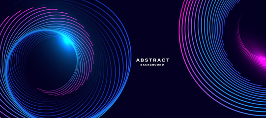 Fototapete - Dynamic circular light strokes on dark background with glowing effects