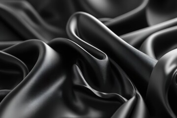 Poster - Elegant close-up of draped black fabric, showcasing smooth, flowing curves and luxurious texture, creating a sophisticated and modern backdrop with subtle light.