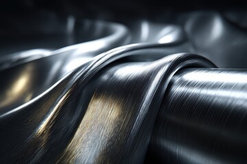 Poster - A luxurious silver metallic fabric with smooth, flowing waves, reflecting light and creating a dynamic, sophisticated, and modern texture with subtle gradients.