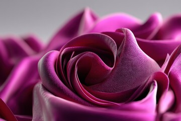 Poster - Close-up of a luxurious magenta fabric formed into the shape of a rose, capturing the soft, flowing texture and deep, rich color with artistic flair.