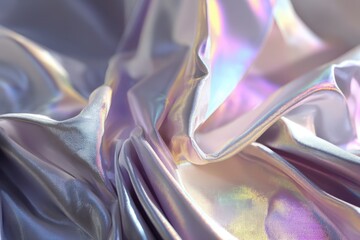 Poster - iridescent flowing fabric catches light with pastel hues creating depth and texture, a contemporary 