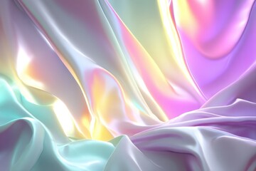 Poster - iridescent flowing fabric with pastel colors and shiny reflections, creating a dreamy and ethereal b