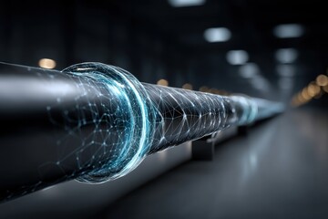 Poster - A futuristic pipeline with glowing network connections, symbolizing digital infrastructure, representing data flow and connectivity in the modern technology age.