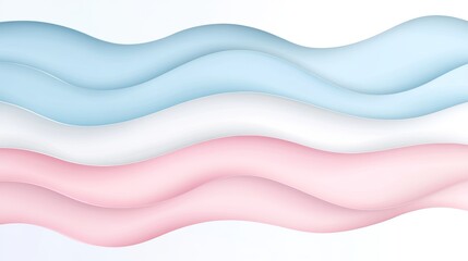 Poster - paper cut waves, abstract background, layered paper art, pink, blue, and white design elements